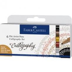 FABER CASTELL Estuche con 6 rotuladores Pitt Artist Pen Calligraphy, varios colores metálicos