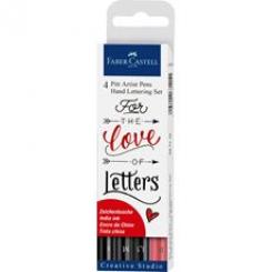 FABER CASTELL Estuche con 4 rotuladores Pitt Artist Pen Hand Lettering, negro y rojo