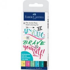 FABER CASTELL Estuche con 6 rotuladores Pitt Artist Pen Hand Lettering, tonos pastel surtidos