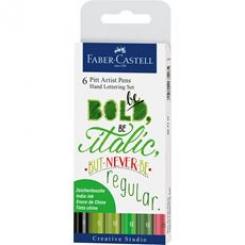 FABER CASTELL Estuche con 6 rotuladores Pitt Artist Pen Hand Lettering, tonos verdes surtidos