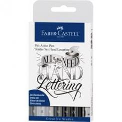 FABER CASTELL Estuche con 8 rotuladores Pitt Artist Pen Hand Lettering, kit inicio tonos negros y grises