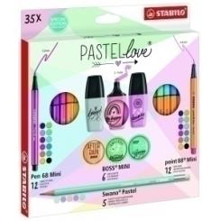 Rotulador Fibra Stabilo Mini Pen 68&Point 88&Boss&Swano Pastel Love Estuche De Carton De 35 (12X Pen 68 Mini, 12X Point 88 Mini, 6X Boss Mini Y 5X Swano)