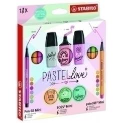 Rotulador Fibra Stabilo Mini Pen 68&Point 88&Boss Pastel Love Estuche De Carton De 18 (6X Pen 68 Mini, 6X Point 88 Mini Y 6X Boss Mini)