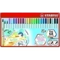 Rotulador Fibra Stabilo Pen 68 Brush Punta Pincel Caja Metal De 25