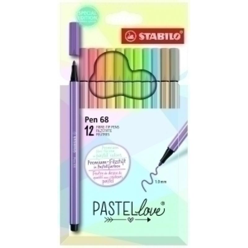 rotulador-fibra-stabilo-pen-68-pastel-love-estuche-de-carton-de-12