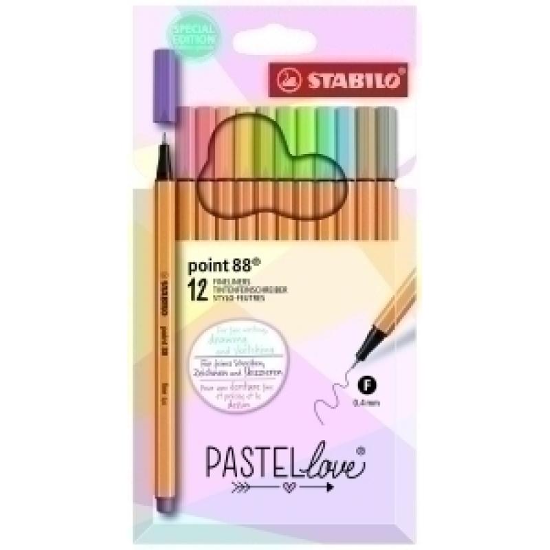 rotulador-fibra-stabilo-point-88-pastel-love-estuche-de-carton-de-12