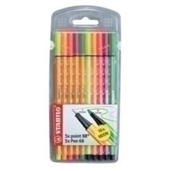 Rotulador Fibra Stabilo Point 88/Pen 68 Colores Neon Estuche De 10