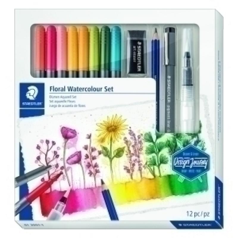 rotulador-fibra-staedtler-floral-watercolour-set-de-12-8x-3001-rotulador-acuarelable-doble-punta-1x-308-01-9-pigment-liner-1x-100a-4b-lumograph-aquarell-1x-949-m-pincel-1x-526-b30-9c-goma-de-borrar