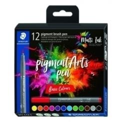 Rotulador Fibra Staedtler Pigment Arts Pen Punta Pincel Colores Basicos Estuche De 12