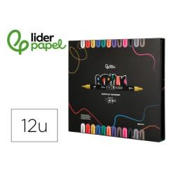 Rotulador LIDERPAPEL Acrylic Base Agua (todo tipo de superficies) Doble Punta Pincel y Dot caja c/12 Unidades Surtidas