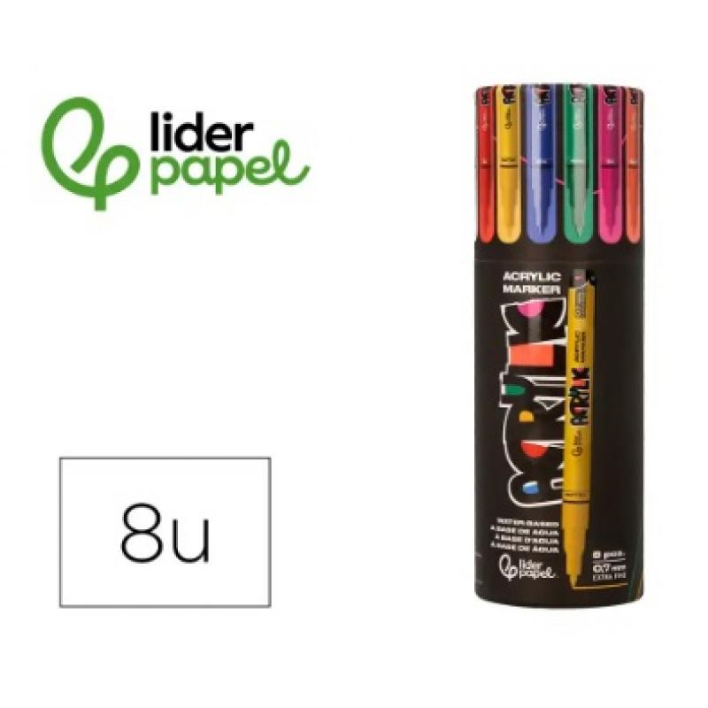 rotulador-liderpapel-acrylic-base-agua-todo-tipo-de-superficies-punta-fina-07-mm-caja-c-8-unidades-colores-surtidos
