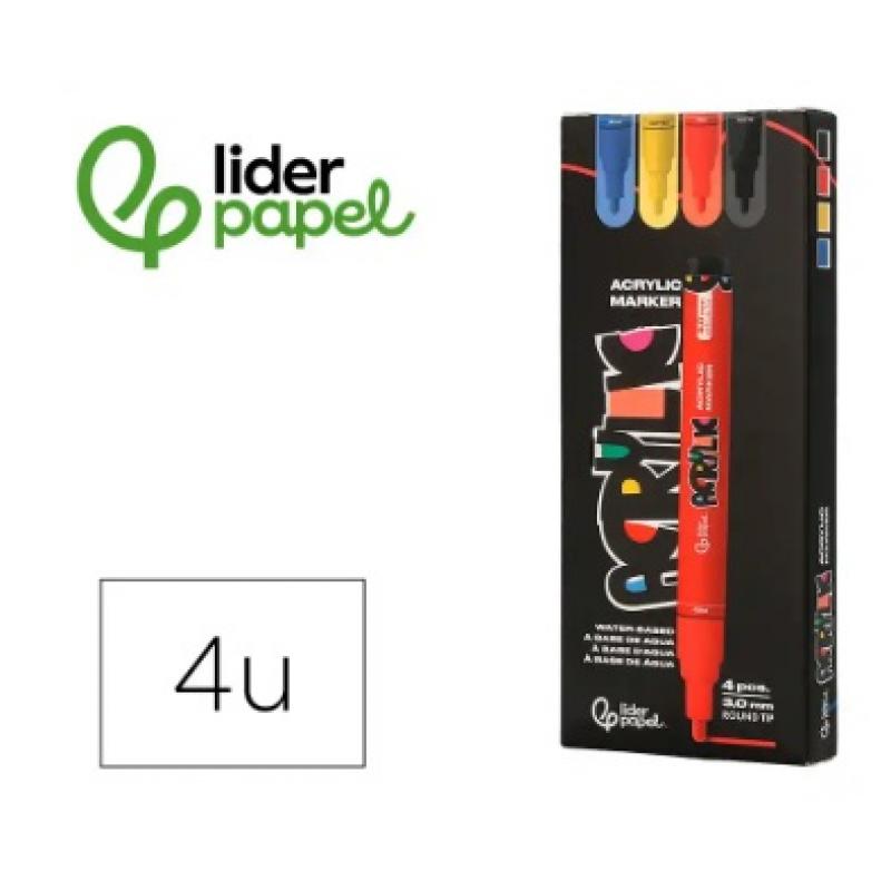 rotulador-liderpapel-acrylic-base-agua-todo-tipo-de-superficies-punta-redonda-3-mm-caja-c-4-unidades-colores-basicos
