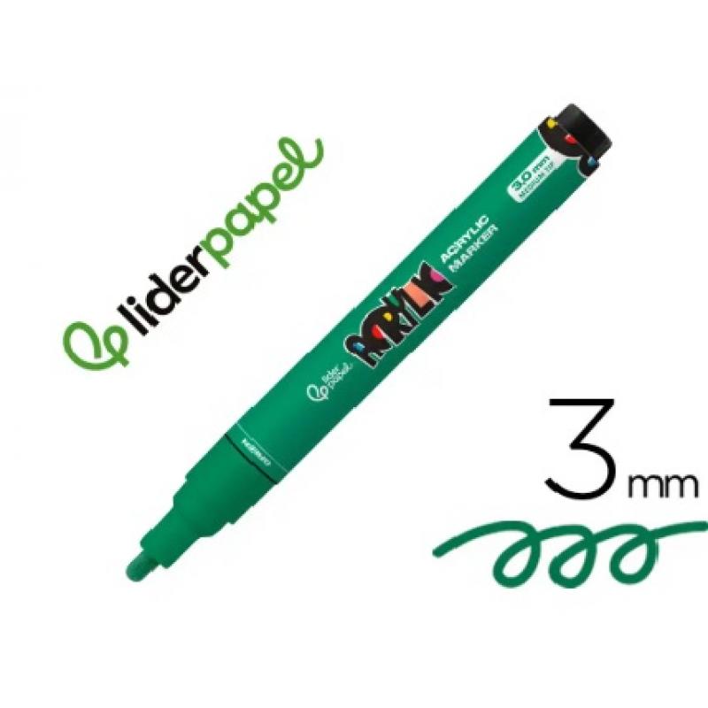 rotulador-liderpapel-acrylic-base-agua-todo-tipo-de-superficies-punta-redonda-3-mm-verde