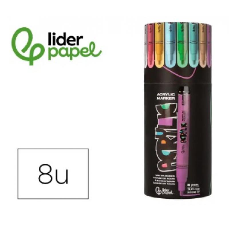 rotulador-liderpapel-acrylic-base-agua-todo-tipo-de-superficies-punta-redonda-3mm-caja-c-8-unidades-colores-pastel
