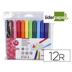 Rotulador LIDERPAPEL jumbo caja de 12 unidades colores surtidos