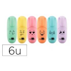 Rotulador LIDERPAPEL mini fluorescente pastel punta biselada estuche de 6 unidades colores surtidos
