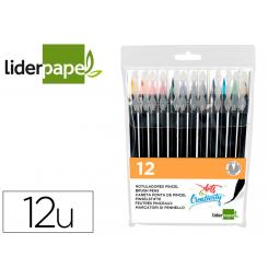 Rotulador LIDERPAPEL punta pincel extra suave bolsa de 12 unidades colores surtidos