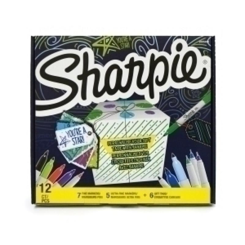 rotulador-permanente-special-pack-sharpie-gift-on-caja-de-12-7x-fine-5x-ultra-fine-set-of-tags-3-blancas-3-negras-de-regalo