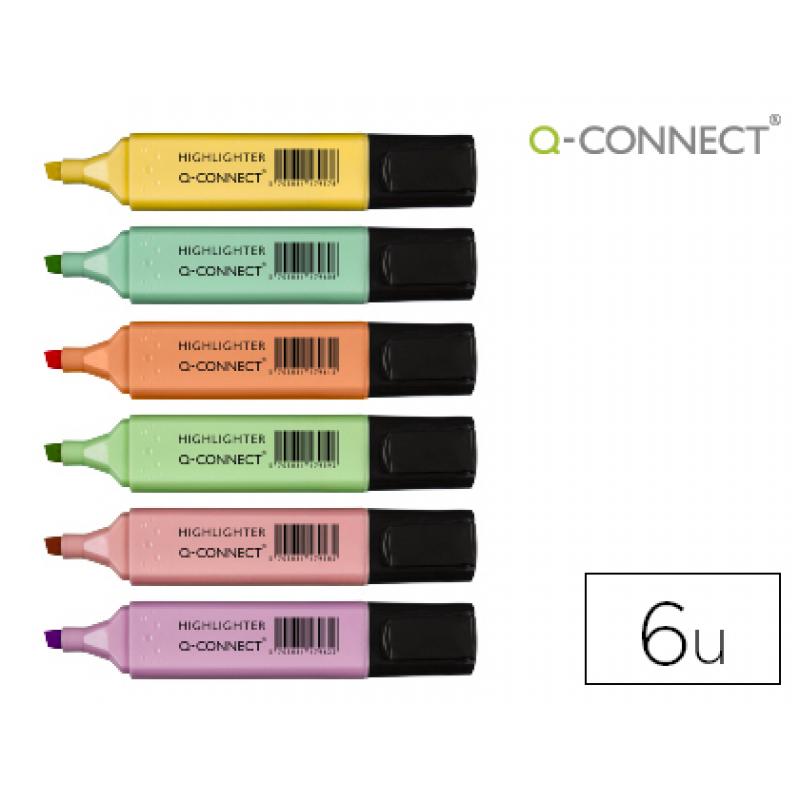 rotulador-q-connect-fluorescente-pastel-punta-biselada-estuche-de-6-unidades-colores-surtidos