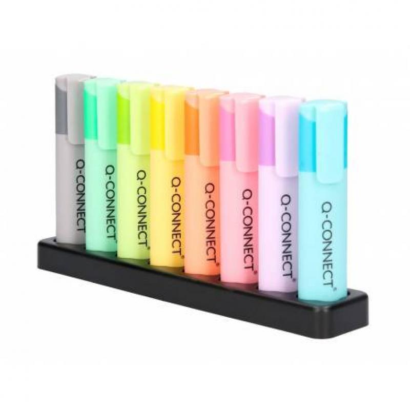 Rotulador Q-CONNECT Fluorescente Pastel Punta Biselada Estuche De Sobremesa 8 Colores Surtidos