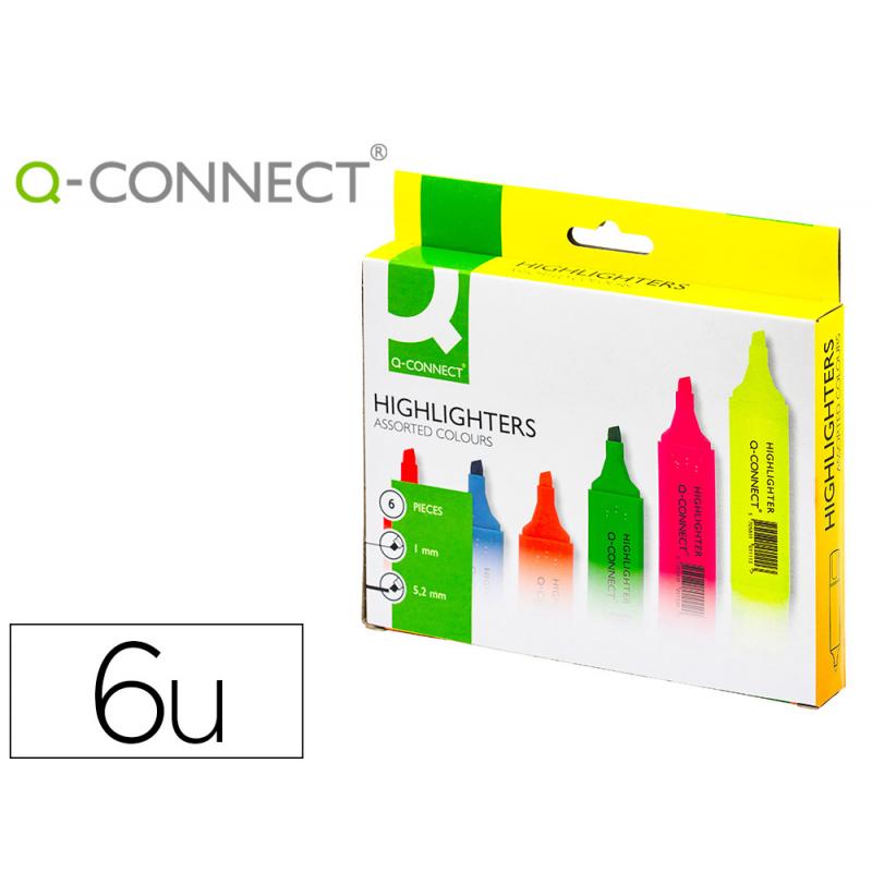rotulador-q-connect-fluorescente-punta-biselada-estuche-de-6-colores