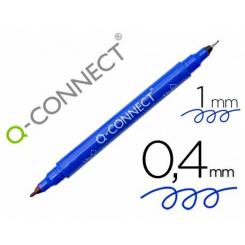 Rotulador Q-CONNECT marcador permanente doble punta color azul 0,4 mm y 1 mm