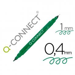 Rotulador Q-CONNECT marcador permanente doble punta color verde 0,4 mm y 1 mm