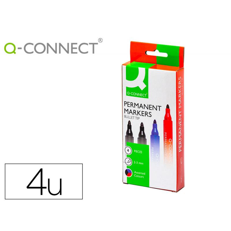 rotulador-q-connect-marcador-permanente-estuche-de-4-colores-surtidos-punta-redonda-30-mm