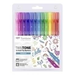 Rotulador Tombow Twintone Doble Punta Colores Arco Iris Estuche De 12