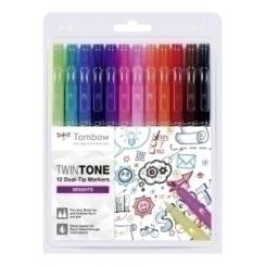 Rotulador Tombow Twintone Doble Punta Colores Brillantes Estuche De 12