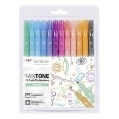 Rotulador Tombow Twintone Doble Punta Colores Pastel Estuche De 12