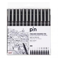 Rotulador Uni Pin Calibrado Negro B/12
