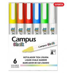 Rotuladores tiza líquida CAMPUS LIQUID CHALK, estuche 6 uds colores surtidos