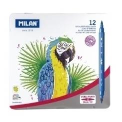 Rotulador MILAN Doble Punta Fina/Pincel caja 12 uds colores surtidos