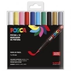 Rotulador Uni-Posca Pincel( Pcf-350) Estuche De 10 Surtidos