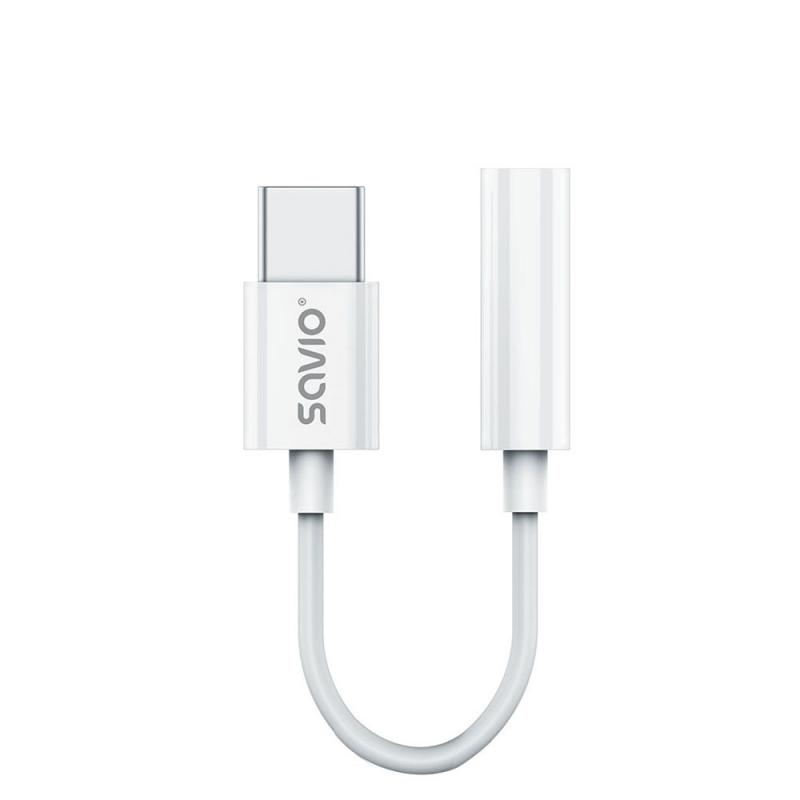 savio-ak-51-cable-de-audio-011-m-35mm-usb-tipo-c-blanco