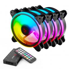 Savio FAN-01 4-pack 120mm ARGB fan including controller and remote control Carcasa del ordenador Ventilador Negro