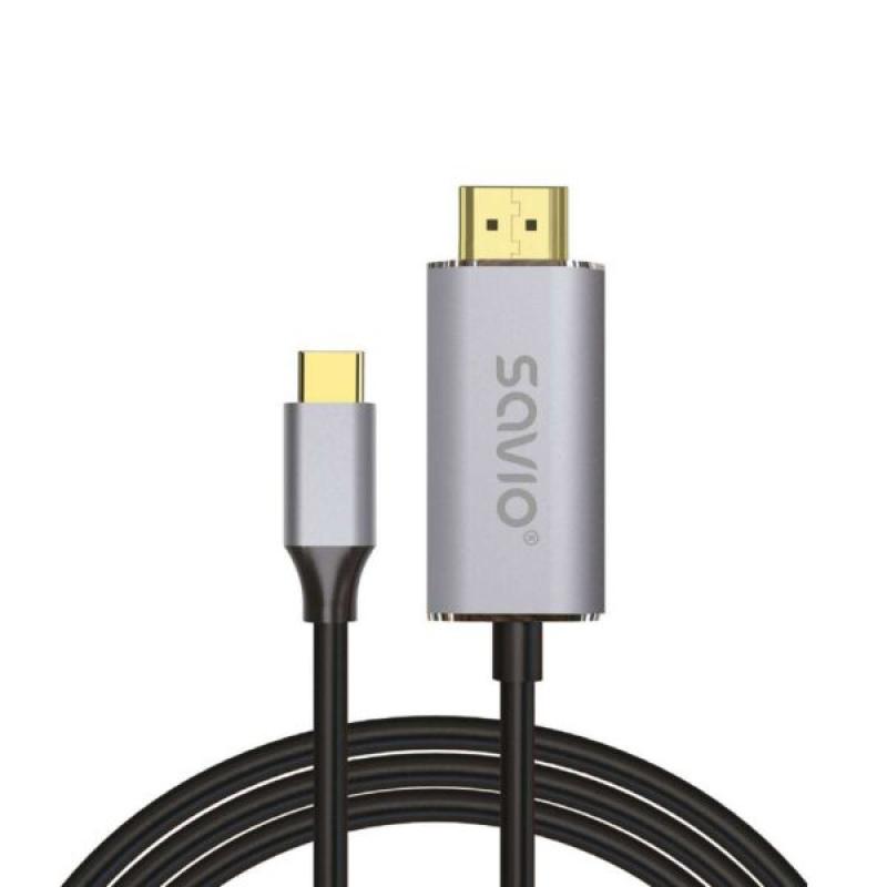 savio-usb-c-to-hdmi-20b-cable-2m-silver-black-gold-tips-cl-171-cable-hdmi-usb-c-hdmi-tipo-a-estandar-negro