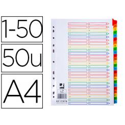 Separador numerico Q-CONNECT carton 1-50 juego de 50 separadores DIN A4 multitaladro