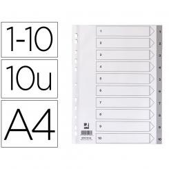 Separador numerico Q-CONNECT plastico 1-10 juego de 10 separadores DIN A4 multitaladro
