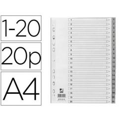 Separador numerico Q-CONNECT plastico 1-20 juego de 20 separadores DIN A4 multitaladro