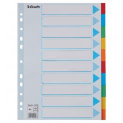 ESSELTE Separadores multitaladro. DIN A4. Cartulina índice color. Pestañas cartón 200g. 1-10, multicolor