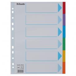 ESSELTE Separadores multitaladro. DIN A4. Cartulina índice color. Pestañas cartón 200g. 1-6, multicolor