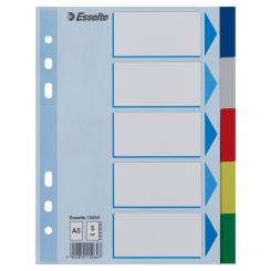 ESSELTE Separadores Multitaladro DIN DIN A5. Con cartulina índice color. 5 pestañas PP, multicolor