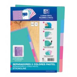 Separadores OXFORD Cartulina Strongline A4 5 Posiciones - 5 Colores Pastel