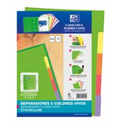 Separadores OXFORD Cartulina Strongline A4 5 Posiciones - 5 Colores Vivos