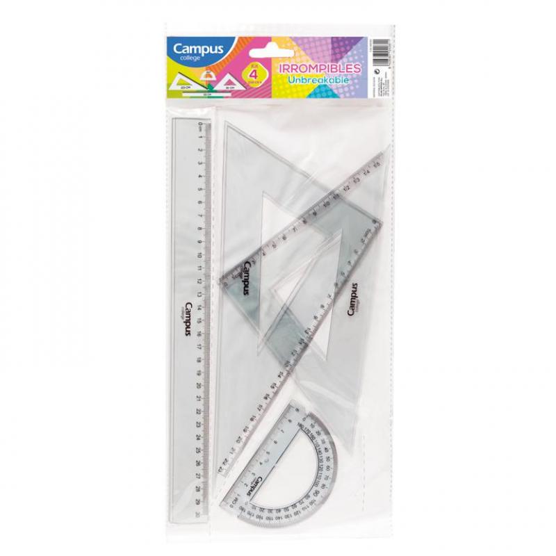 set-reglas-campus-college-irrompible-con-funda-4-piezas-30-cm