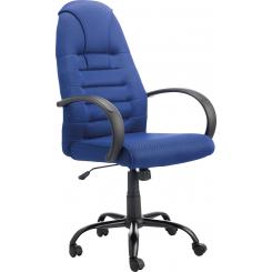 Silla oficina Morcego mecanismo basculante. Altura regulable c/pistón. c/reposacabezas. Asiento acolchado. Base metálica reforzada. Medida ext 470x625x1170 mm. Color azul.