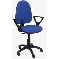 Silla oficina Ourizo mecanismo contacto permanente. Alt regulable c/pistón a gas. Asiento acolch. c/apoyabrazos extraíble. Base poliamida c/fibra de vidrio. Medida ext 455x605x1075 mm. Color azul