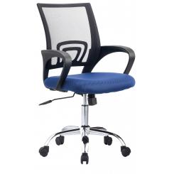 Silla oficina Rebezo c/mec basculante. Alt regulable c/pistón a gas. Respaldo de malla transpirable acrílica. Base cromada. Medida ext 500x500x1015 mm. Color azul.
